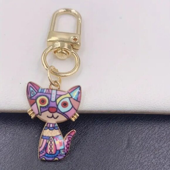 Boutique Accessories - Geometric Cat Color Block Keychain/Bag Charm